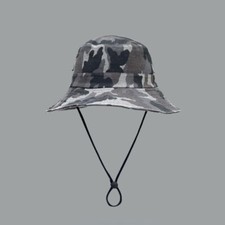 Mens Wide Brim Camo Bucket Fishing Cap Drawstring Sun Protection Walking Hat