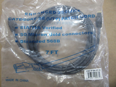 C5E-4P-BK-07-M Category 5E(UTP) Patch Cord 50 Micron Gold Connector 568B NEW!!!