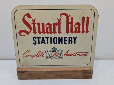 Vintage Stuart Hall Stationary Point Of Sale Advertising Sign Wood Base Antique 