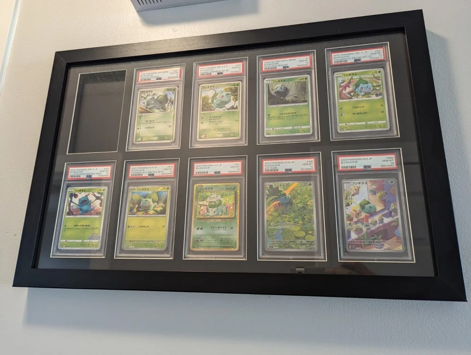 Graded Trading Card Display Case 10 PSA Slabs Sport Football Baseball Wood Frame - Image 3 of 4