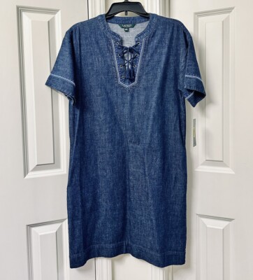 lauren denim shift dress Lauren Ralph Lauren Women's Denim Shift Dress, XS, Cotton