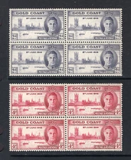 M11396 Gold Coast/Ghana 1946 SG133/4 - 2d slate violet & 4d claret blocks of 4.