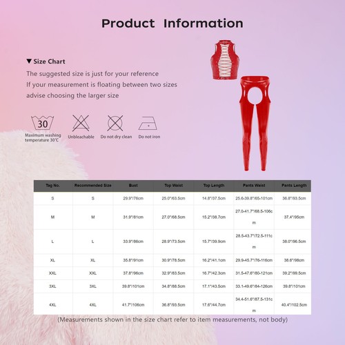 Womens Set Eyelet Lingerie Wet Look Vest Patent Leather Outfits PU Clubwear - Bild 17 von 51