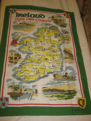 Ireland Gods Own Country Map Tapestry Linen Towel  20  X 30 