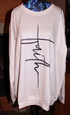 1X NWT Women's Pixie Lady Faith Sideways Ivory Crewneck LS Top