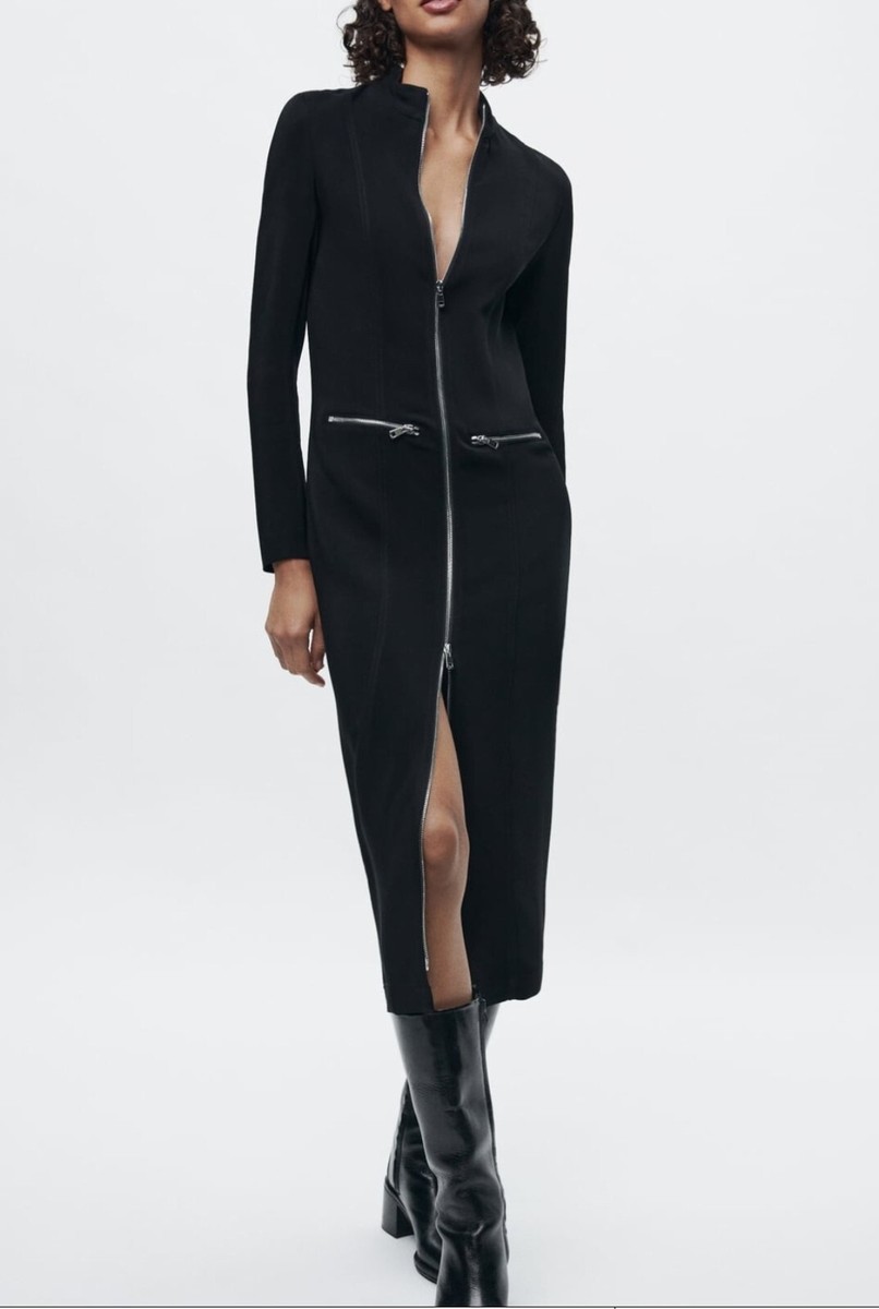 RRP $139 ZARA ZIPPER MIDI DRESS ZW COLLECTION BLACK, US SIZE