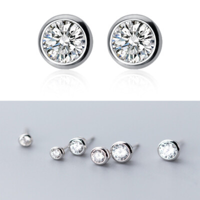 Ohrstecker Rund 4, 5, 6, 7, 8 mm Sterling Silber 925 Zirkonia Damen Ohrringe