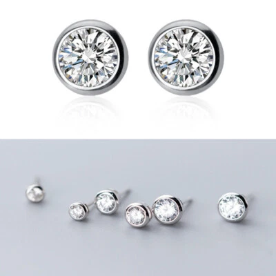 Ohrstecker Rund 4, 5, 6, 7, 8 mm Sterling Silber 925 Zirkonia Damen Ohrringe - Bild 1 von 4