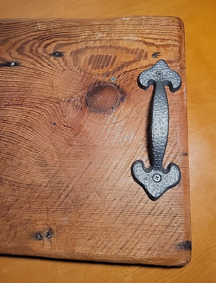 Primitive Reclaimed Rustic Wood Farmhouse Decorative Serving Tray w/Iron Handles - Image 2 of 4