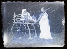 FRANCE Children Stroller Cart c1920 Photo NEGATIVE Glass Plate 9x12cm