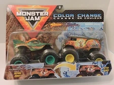 2021 MONSTER JAM TRUCKS COLOR CHANGE DUEL PACK - DRAGON & THUNDER BUS 1:64