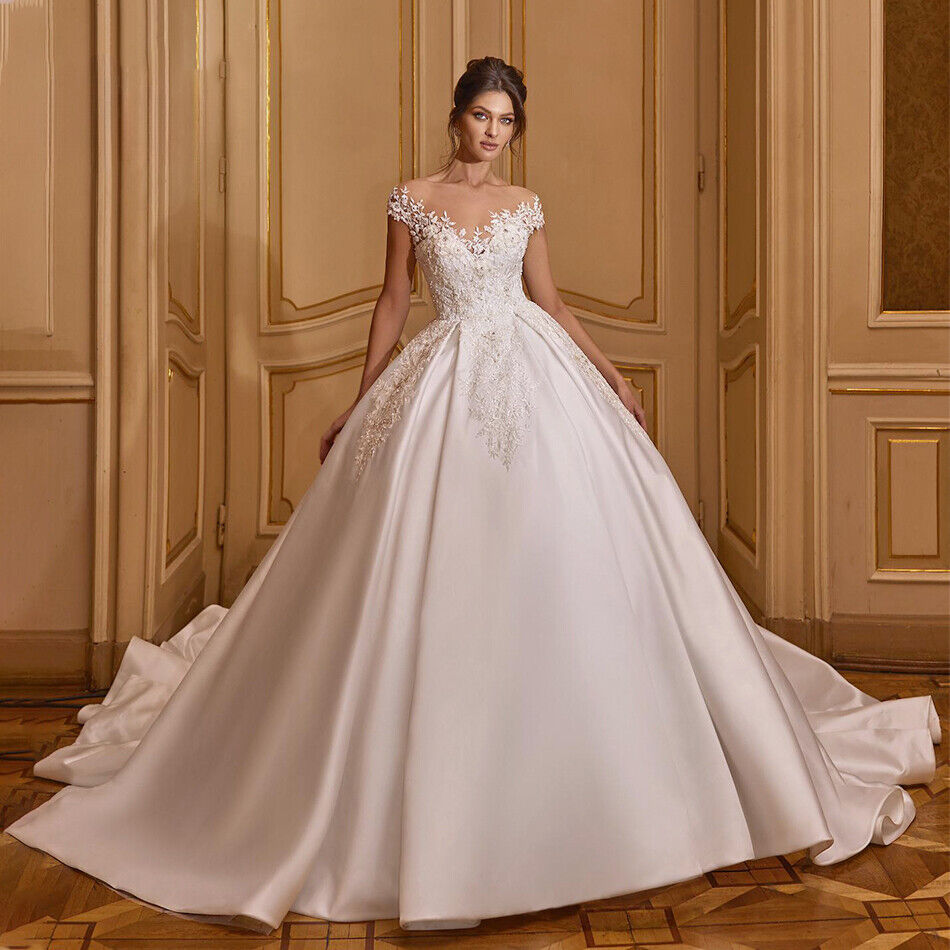 Cap Sleeves V-neck Wedding Dresses, Appliques Newest Long Wedding Dresses Cap Sleeves V-neck Wedding Dresses, Appliques Newest Long Wedding Dresses