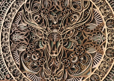 Wandbild 3D Lagenlook Hirsch | Mandala Hirsch Wandbild | Mehrschichtig Tier GROß