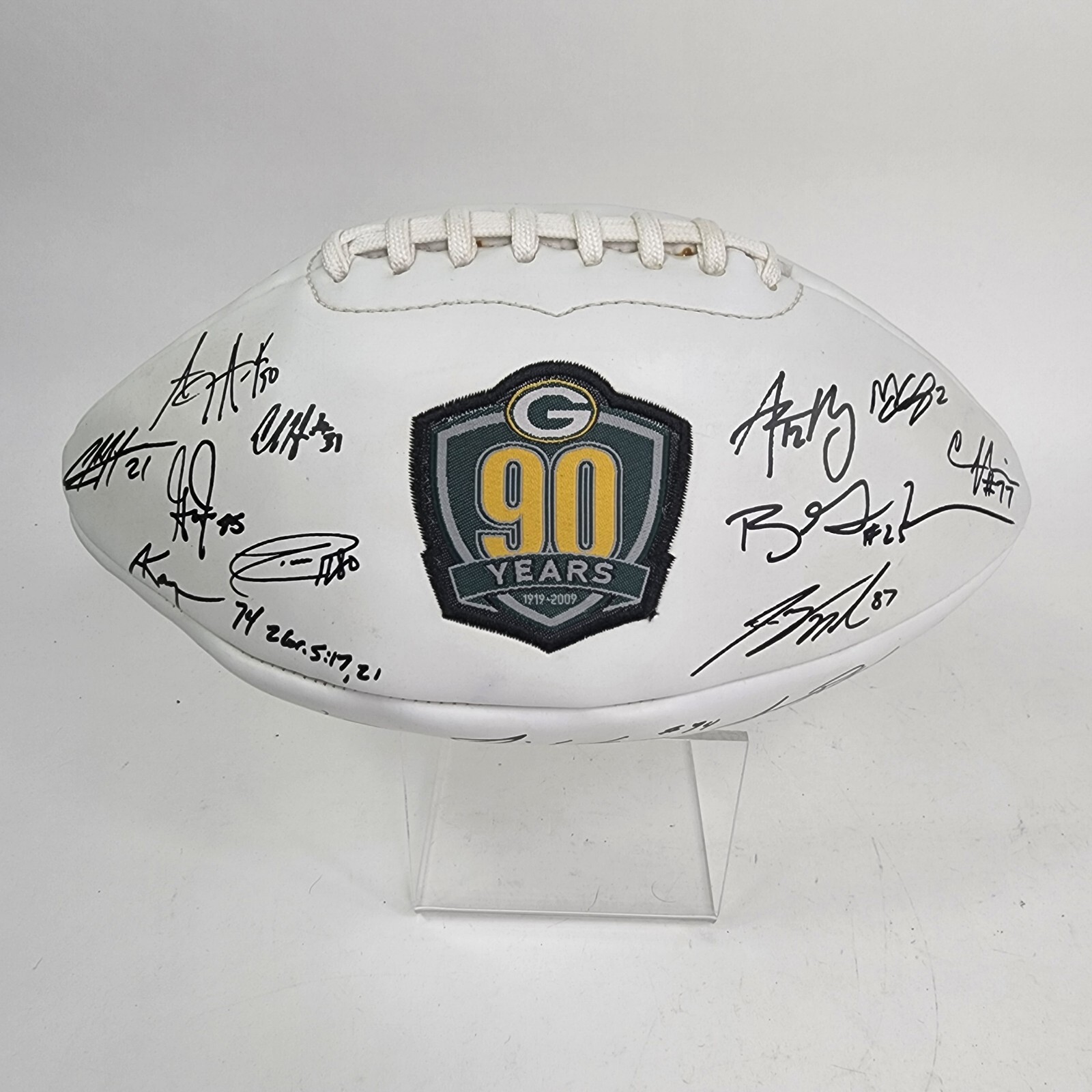 GREEN BAY PACKERS FACSIMILE SIGNED FOOTBALL 90th ANNIVERSARY19192009