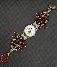 Sterling Mickey Mouse Beaded Watchband Disney Quartz Watch Handmade Band