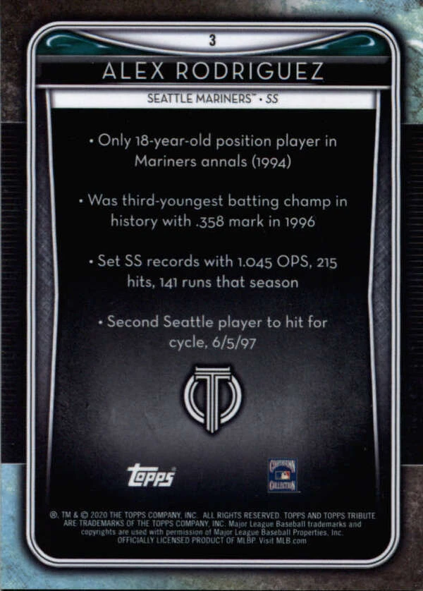 2020 Tribute #3 Alex Rodriguez Seattle Mariners BX T3G - Image 2 of 2