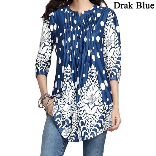 Women's 3/4 Sleeve Floral Tunic Tops Loose Blouse Button up Shirts - Picture 26 of 26