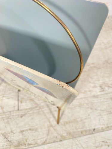 PORTARIVISTE DECORATO A MANO DESIGN ANNI 60 OTTONE LEGNO RIVISTE VINTAGE DIPINTO - 第 11/12 張圖片