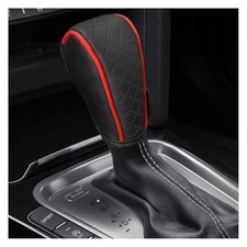 Leather Car Gear Shift Knob Cover, Anti-Slip Breathable Car Shifter Black/Red