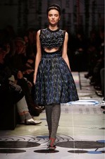 USED [EXCELLENT CONDITION] PRADA ALL-OVER PRINT RUFFLE DRESS, SIZE 38, BLUE, R