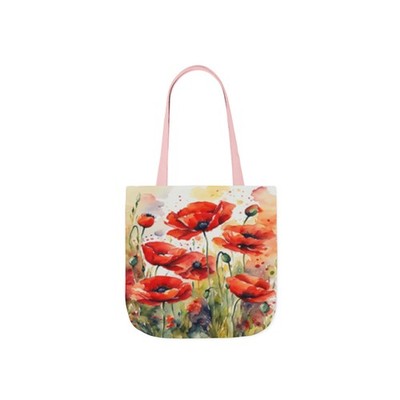 Poppy Red Large Watercolor Flowers Shoulder Tote Canvas Bag
