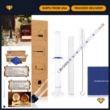 0-200 Proof Alcohol Hydrometer Kit with Glass Test Jar Cylinder - Accurate Liq