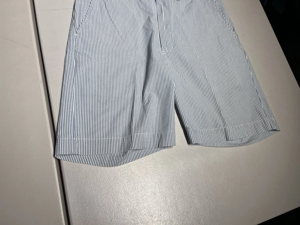 Polo Ralph Lauren 短裤男式 35 蓝色白色条纹泡泡纱高尔夫棉复古 — 第 3/4 张图片