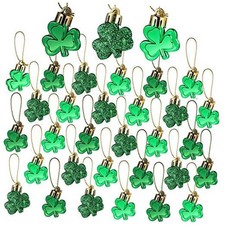 30 PCS St. Patrick's Day Shamrocks Ornament Set, Good Luck Clover Hanging Green