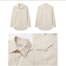 VTG H Bar C Ranchwear Made In USA Western Pearl Snap Shirt Cream Tan Grid Medium