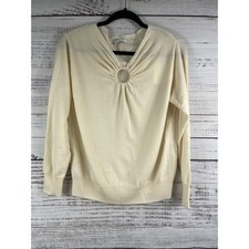 Sandro Sweater Women's SZ S Ecru Beige Wool Cashmere Circle Front Pullover Soft