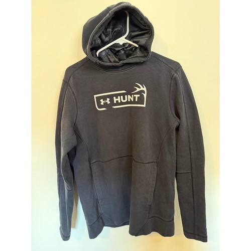 Under Armour Hoodie Mens Medium Black Excellent Threadborne Hunt Pullover