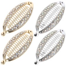 4PCS Rhinestone Fish Shape Banana Clip Electroplated Hair Clip Set