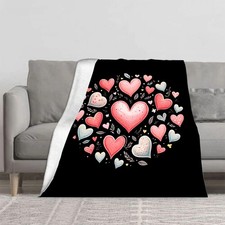 Colorful Heart Pattern Flannel Blanket - Soft Cozy Durable for Sofa Travel Bed