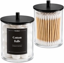Glass Qtip Holder Dispenser Set - 15oz  10oz Cotton Swab Holder with Black