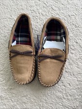 RockDove Women's Flannel-Lined Memory Foam Moccasin Slippers, Brown, 9 New