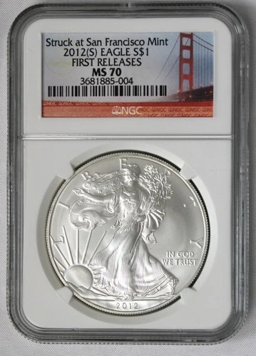 2012(S)  Silver Eagle NGC MS70 Struck At San Fran Mint First Releases !!