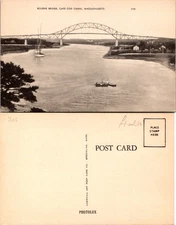 Postcard Bourne Bridge Cape Cod Canal Massachusetts with Boats and Bridge