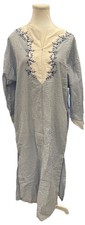 VTG Stan Herman Signature II Blue Stripe Zip Up Housecoat Robe Pockets Sz PS