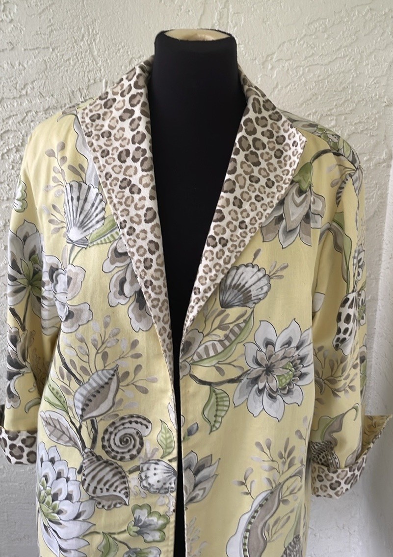 Giacca lunga 28" dipinta Pony X Large floreale multicolore maniche a 3 4.