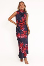 Petal & Pup Anabelle Halter Neck Lace Maxi Dress Sz M Navy Floral