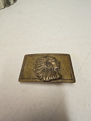 Antique Early Brass Native American Indian Chief Profile Belt Buckle