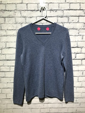 Women L, 100 Cashmere Blue Long Sleeve Knit Stretch Pullover Sweater Flaws