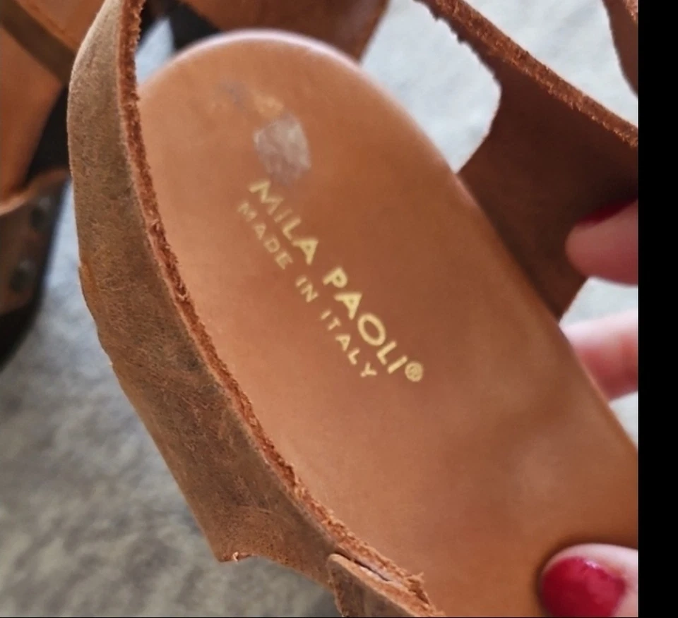 Tacones gruesos de cuero marrón Mila Paoli talla 9 para mujer Foto 3 de 4