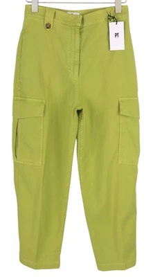 PT Torino Zoe Pantalon Femme 40 W26 Vert Cargo Taille Haute Lin Conique - Photo 1/4
