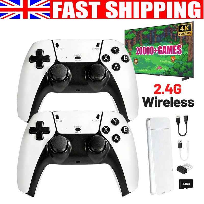 Wireless 4K 20000+ Built-in Games HDMI TV Game Stick Console +2 Wireless Gamepad