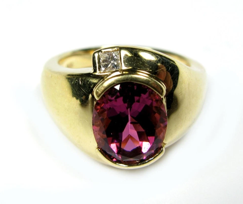 Anillo de cóctel de diamantes turmalina rosa natural de 3 quilates Laura Ramsey de oro amarillo de 14 quilates Foto 2 de 4