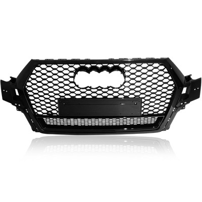Gloss Black Front Bumper Honeycomb Mesh RSQ7 Style Grille For 2016-2019 Audi Q7