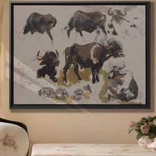 Animal Sketch Art Rural Countryside Cow Canvas Print Rustic Wall Decor Artwork