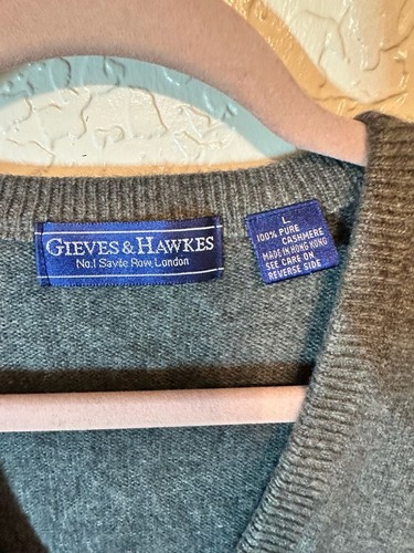 Gieves & Hawkes, Gieves & Hawkes V-Neck Sweater Vest Size L Gray 100% Cashmere