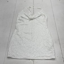 PrettyLittleThing Dress Womens 10 White Sequin Cowl Halter Neck Bodycon Mini